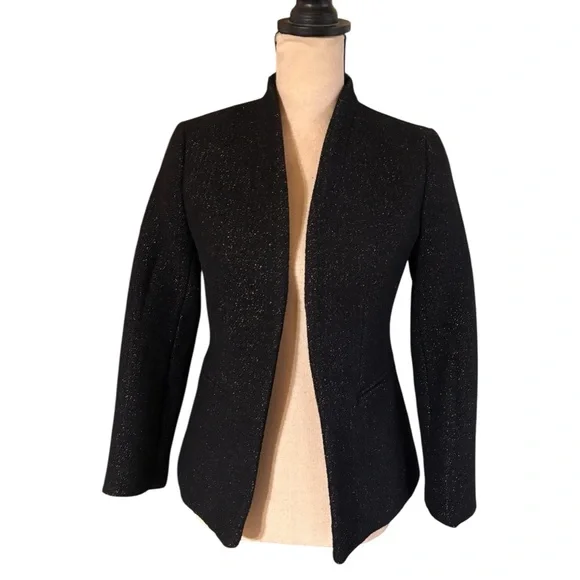 J. Crew Black Sparkle Wool Open-Front Blazer. Pockets/Lined. Size 0. New w/tags!